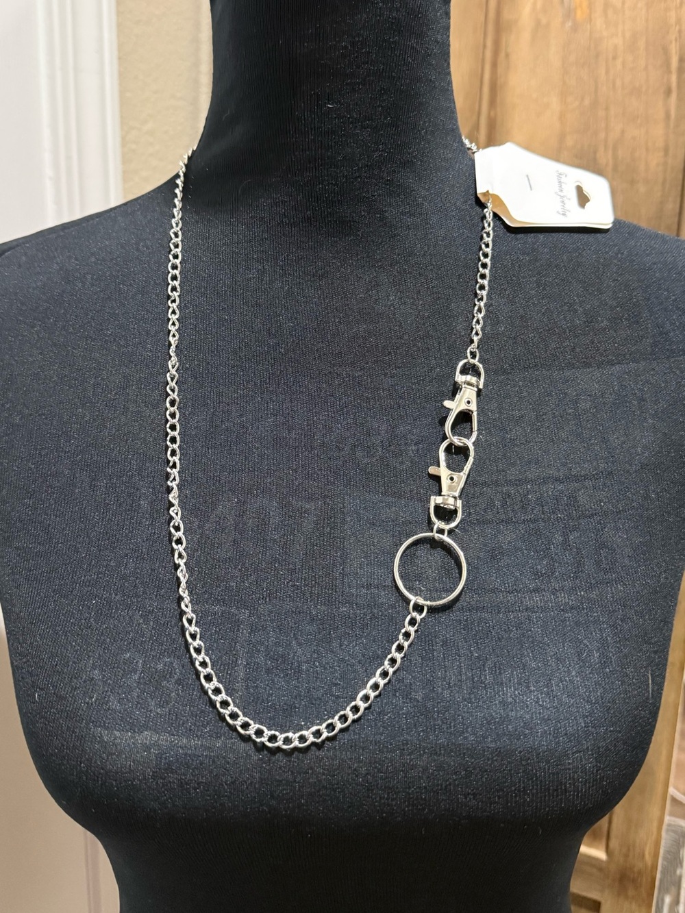New Silver Tone Chain Necklace with Hardware Accent